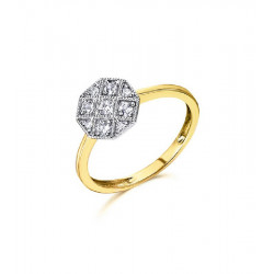 Ring hexagonal motif or jaune et diamants