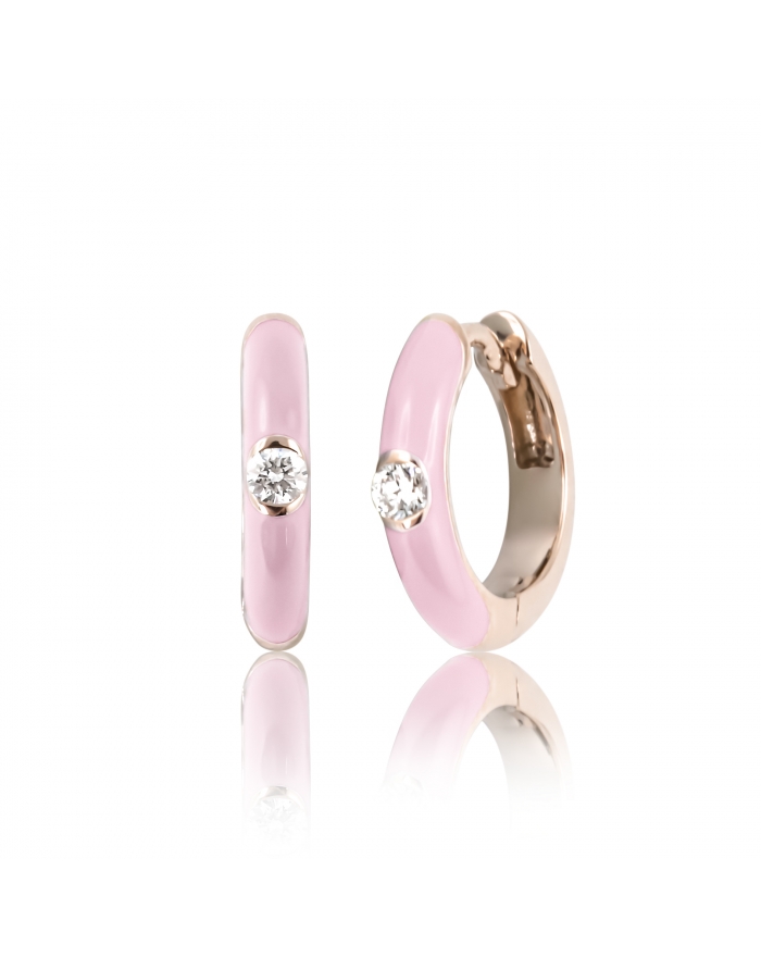 Orecchini confetto in smalto pink e diamanti