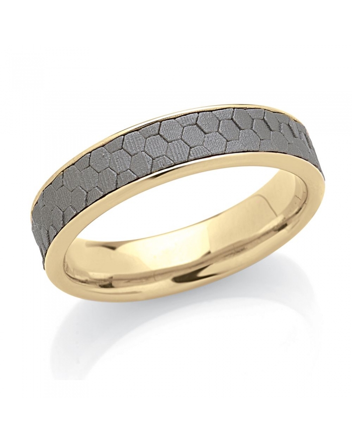 Yellow Gold Wedding Ring with Titanium Honeycomb...
