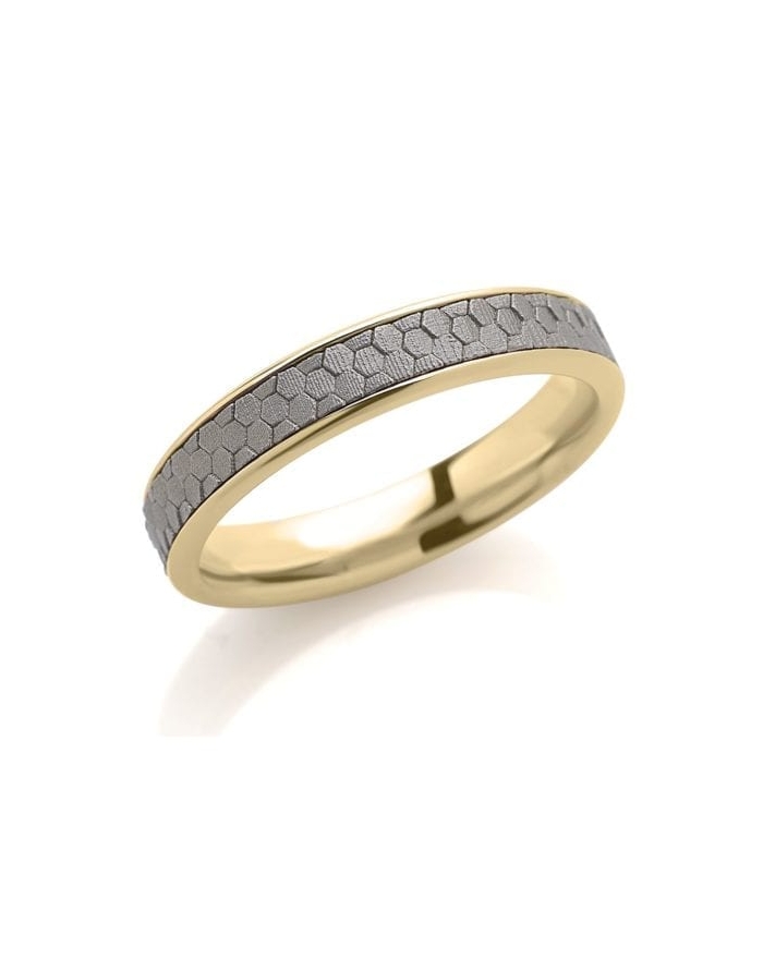 Rose Gold Wedding Ring with Titanium Band, Honeycomb...