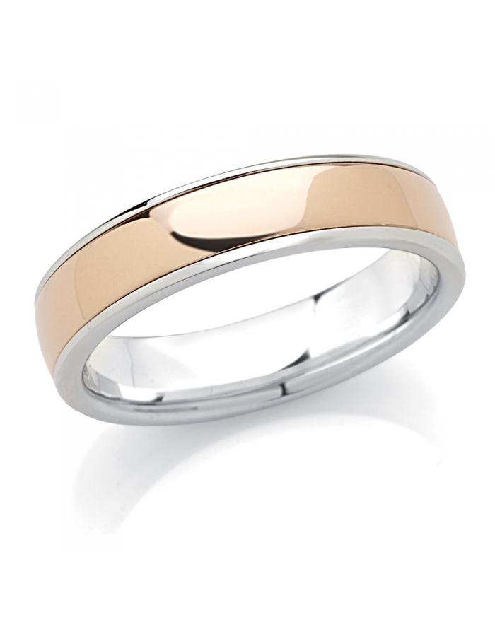 White Gold Wedding Ring with Rose Gold Band, 5mm