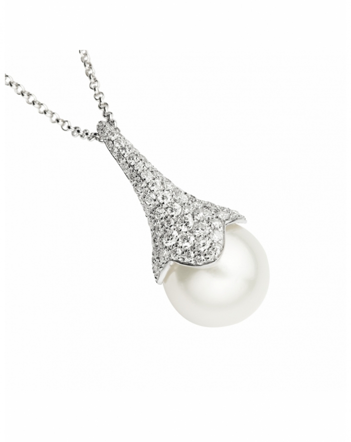 Collana in oro bianco, perla Australiana e diamanti