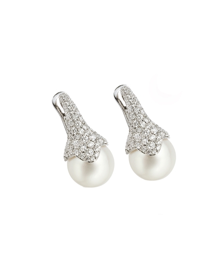White Gold Earrings, Australian Pearls and Diamonds