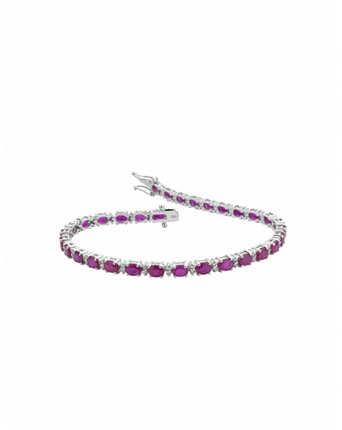 White gold tennis with rose sapphires and flower...
