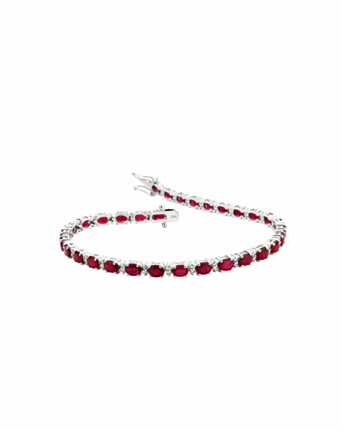 White gold tennis with rubies and flower diamonds
