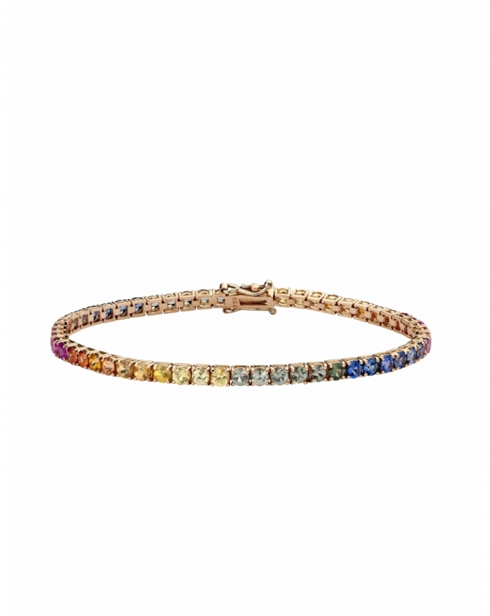 Pink gold tennis, multicolor sapphires