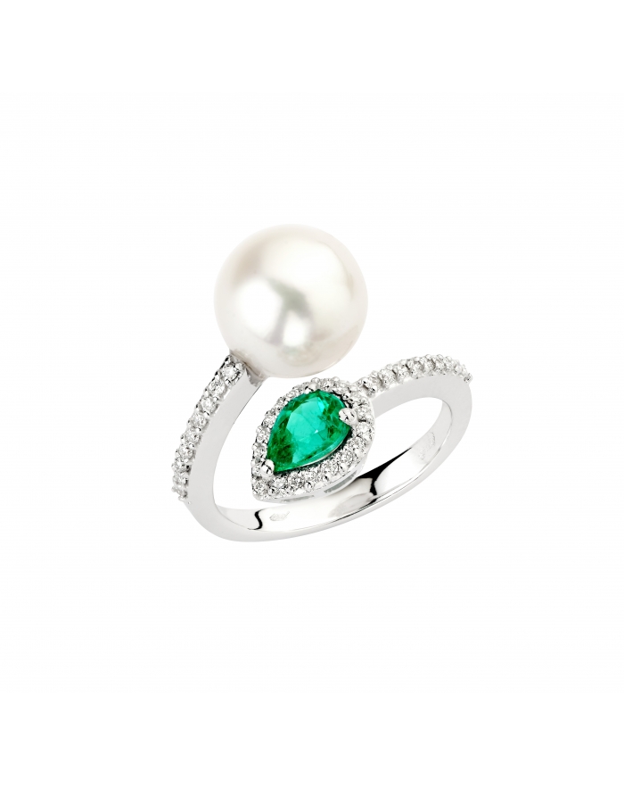 Gori Gioielli - Contrarié smeraldo perla in oro bianco