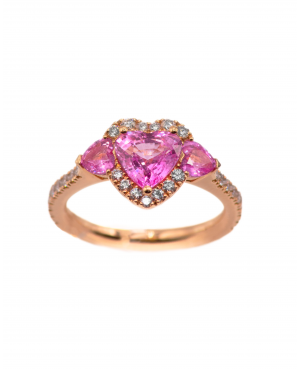 Crivelli - Anello Tre cuori in zaffiro rosa e diamanti