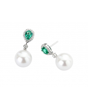 Emerald Tropfen Ohrringe in Weißgold mit Perle